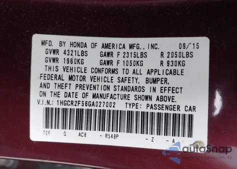 2016 Honda Accord Sport z USA, uszkodzony, nr VIN 1HGCR2F56GA027002